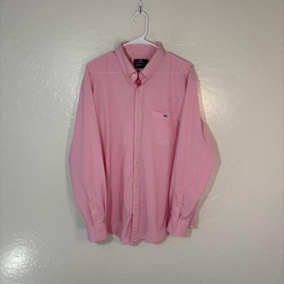 Vineyard Vines Shirt Mens XL Pink Gingham Classic Fit Tucker Performance Stretch - Picture 1 of 7
